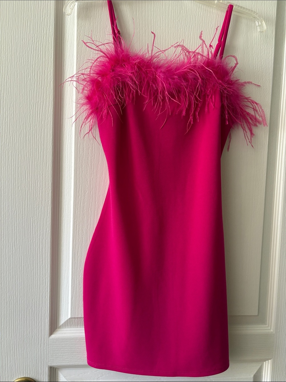 Fuchsia Feather-Trim Mini Dress - Elegant Party Dress S